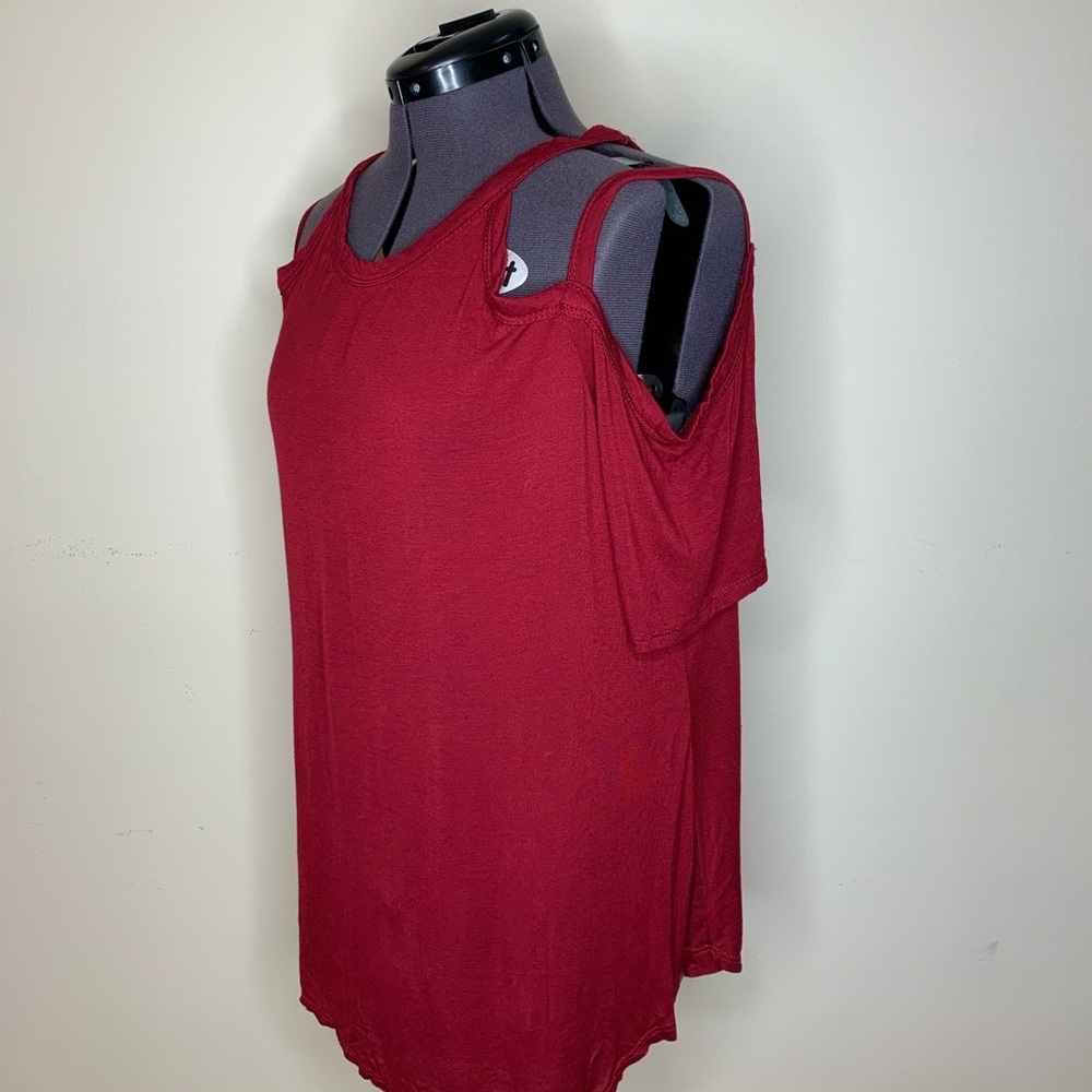Red Flowy Cold Shoulder Top